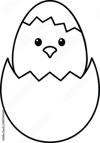 Fluffy Chick Hatching from an Egg Easter Doodle Vector