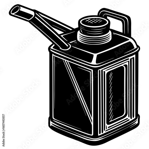 A black and white silhouette of a vintage gas canister
