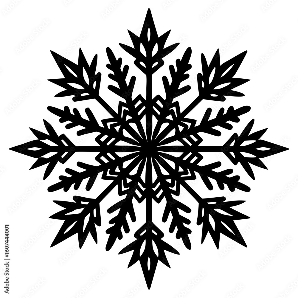 Naklejka premium A detailed black and white illustration of a snowflake isolated on a white background