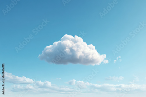 photorealistic ultraminimalistic depiction of pristine blue sky featuring single white cloud