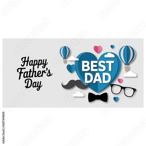  Happy Father's Day Best Dad Card with Hot Air Balloons
