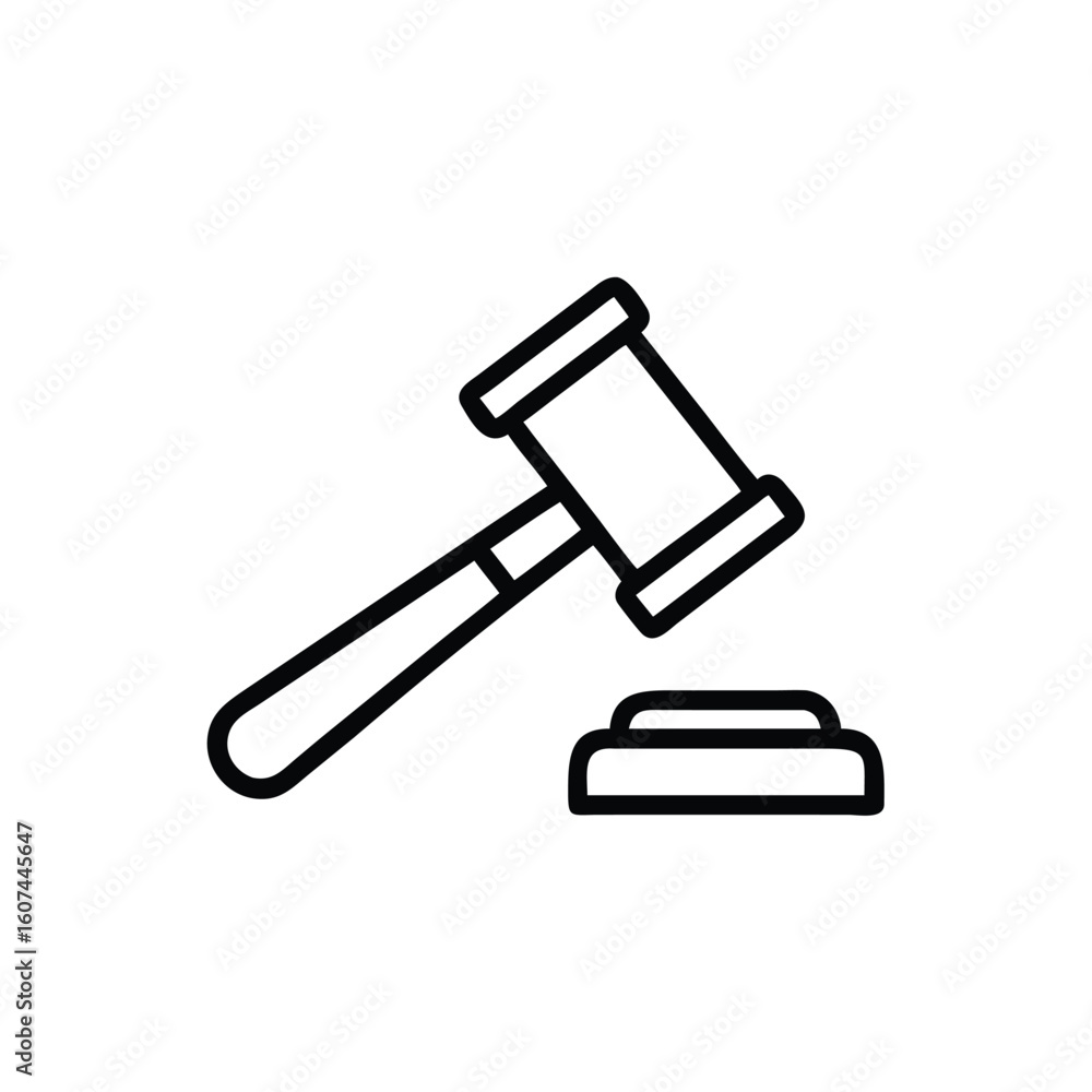 Outline gavel sound block icon on justice Outline gavel sound block icon on justice