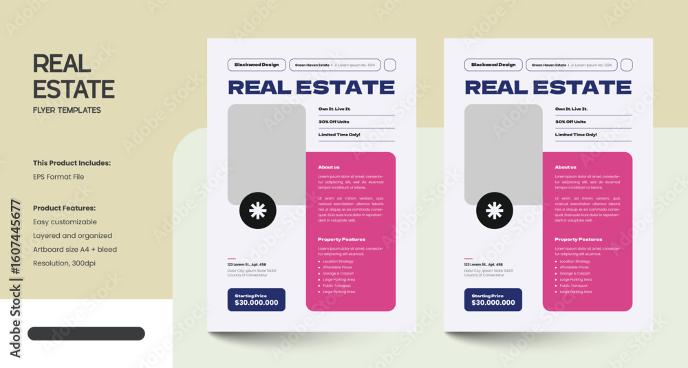 Fototapeta premium Clean, Modern and Professional Real Estate Flyer Design Template