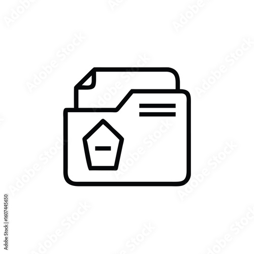 Outline folder icon with pentagon minus symbol data document