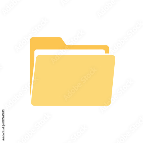 Minimalist yellow file folder icon with a tab flat design style for data organization.