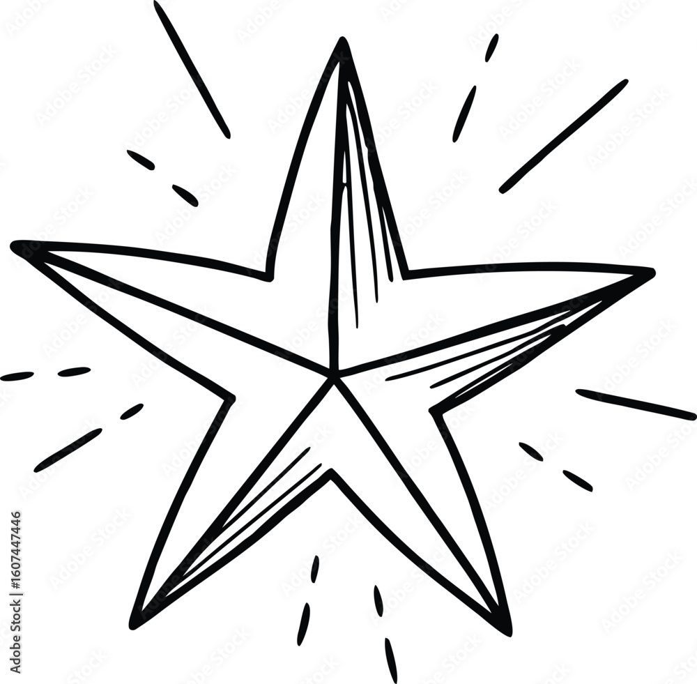 Obraz premium Black Scribble Star with Hand Drawn Lines Vector