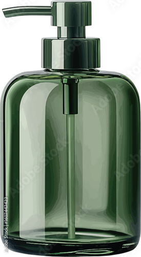 Green glass soap dispenser with pump vector