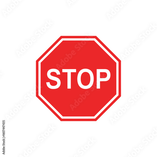 Red Octagon Stop Sign with White Text.