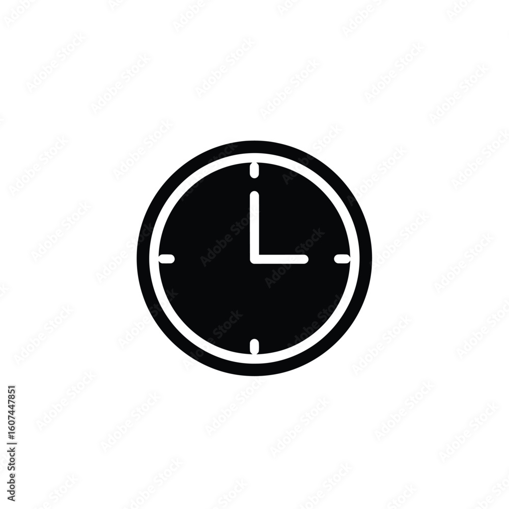 Simple Black and White Icon of a Classic Analog Clock Face. Simple Black and White Icon of a Classic Analog Clock Face.