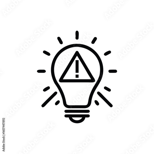 Outline lightbulb with warning triangle exclamation mark danger alert