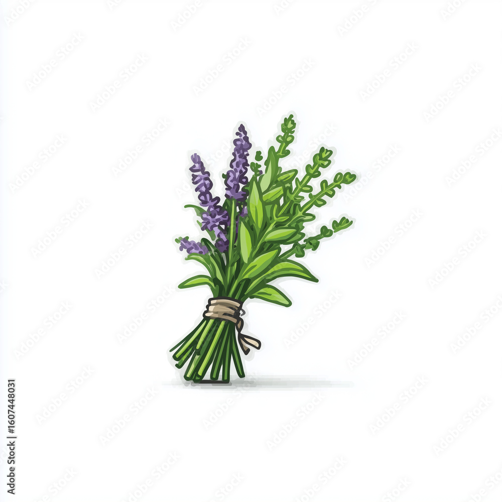 Fototapeta premium Flat Vector Bundle of Fresh Herbs (Lavender, Rosemary, More)
