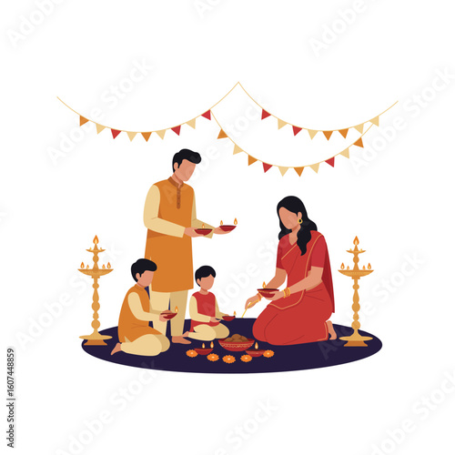 Cartoon vector illustration of girls and boys doing yoga and meditation in a Chinese temple