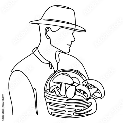 Person holding mushrooms in basket against transparent background