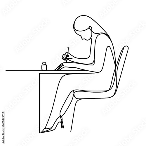 Woman applying nail polish at table