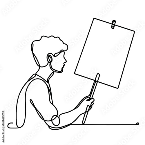 Person holding blank sign sitting down