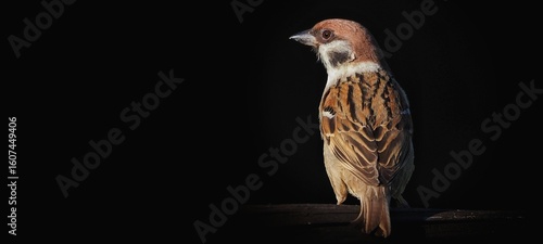 House Sparrow (Passer domesticus) on black background