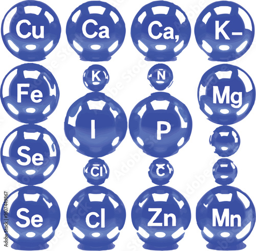 Mineral Nutrient Icon Grid Featuring Essential Elements for Health, Function, and Biological Support