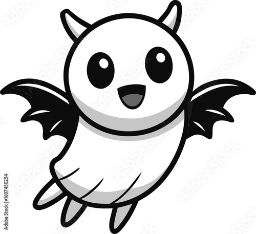 Cute Flying Ghost with Small Arms Black and White Doodle