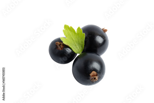 Blackcurrants with Leaf, isolated on transparent background, PNG