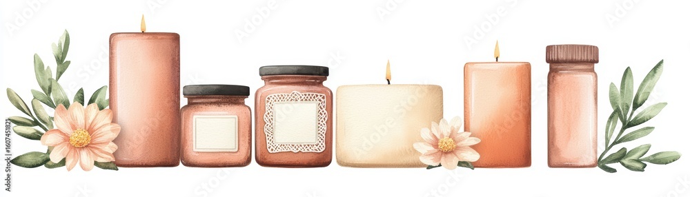 Fototapeta premium Elegant Arrangement of Candles with Floral Accents