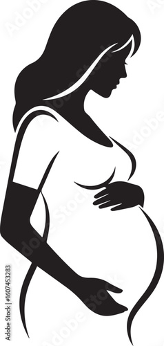 Beautiful Pregnancy Vector Illustration, Black Pragnent Girl Silhouette Vector.eps