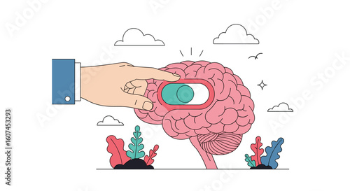 Exploring the human brain through insight and observation with a hand holding a magnifying glass over the mind understanding psychology