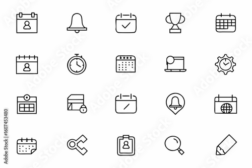 A sleek, UX-friendly line art icon set designed for use in digital planning tools, calendar apps, and task management dashboards. Ideal for developers, web designers, and app creators