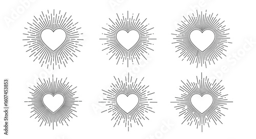 Collection of six unique abstract radial burst decorative elements with a central diamond shape