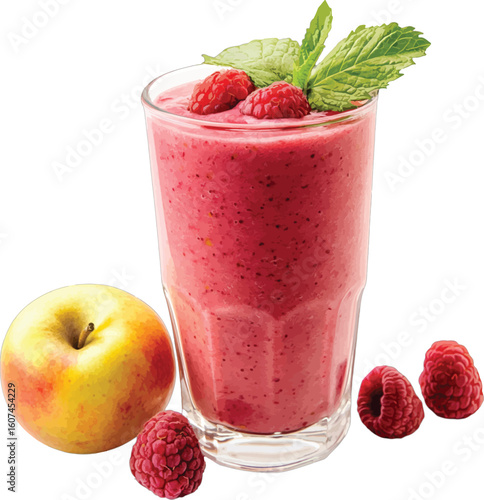 Pink smoothie with raspberries and apple raspberry fruit