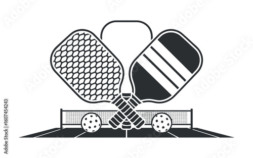black and white pickleball paddles and balls clip art preview