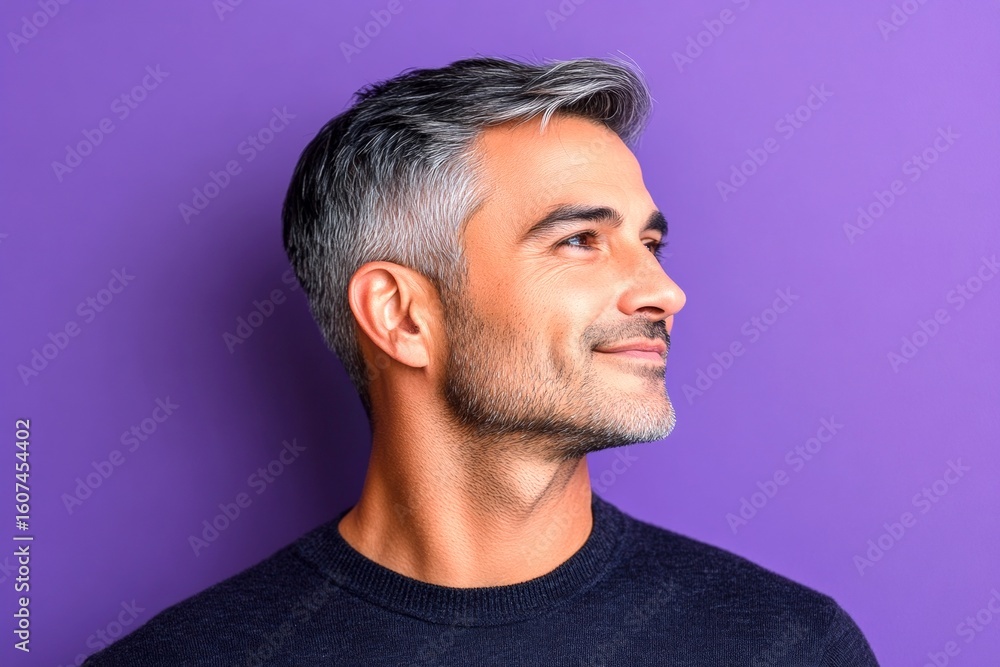 Fototapeta premium A sophisticated gentleman in a well-lit studio. A classic beauty man with timeless elegance. A professional studio photography session of a stunning man. A happy and poised man radiating charm.