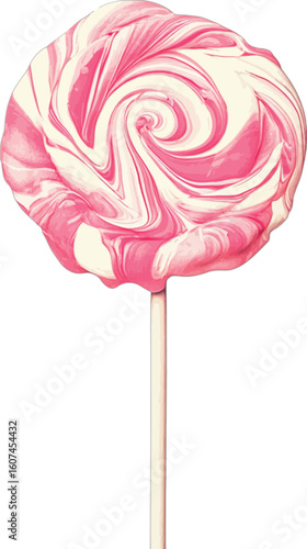 Pink white swirl lollipop on stick candy sweet