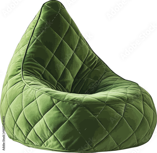 Plush green quilted beanbag chair vector