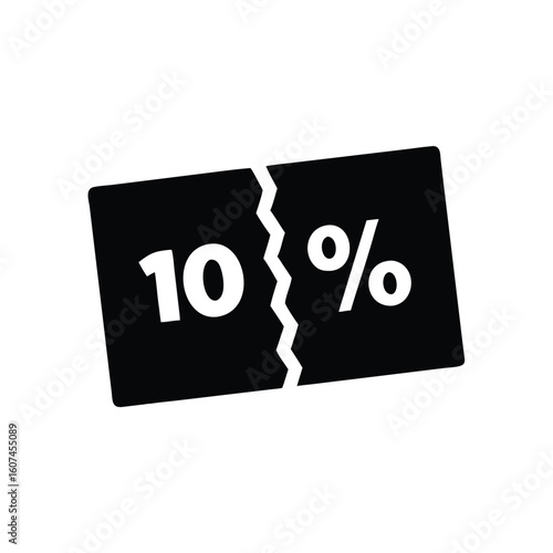 Torn black coupon with white 10 percent discount symbol isolated