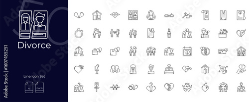 Divorce Line Editable Icons set. Vector illustration in modern thin line style of Divorce icons: problem, breakup, broken, etc