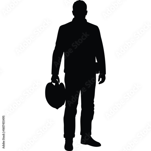 Silhouette Man Holding Helmet, Motorcycle Rider, Biker, Dark, Mysterious
