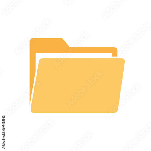 Yellow open file folder icon with a tab minimalist flat design for data organization.