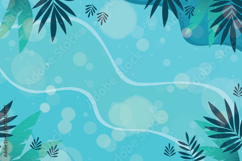 Blue Color with Leaves and Bubbles Abstruct Background Vector Design