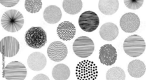 Abstract circles featuring diverse textures and patterns geometric design elements for visual appeal