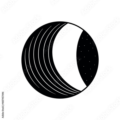 Crescent Moon with Crater Lines Icon Vector Illustration