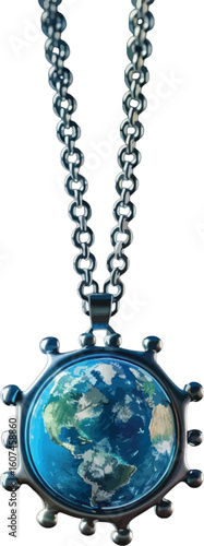 Silver chain necklace with detailed Earth pendant vector