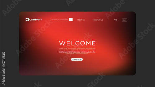Modern company website design with vibrant red background for welcome page visuals