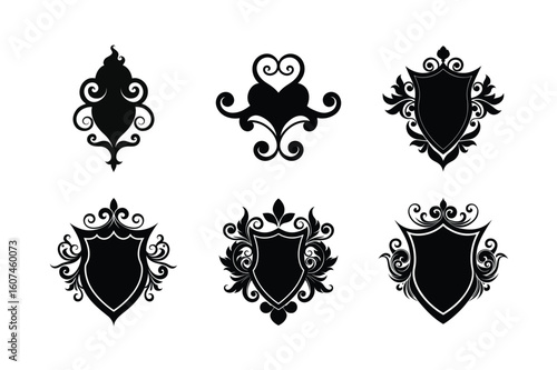 Vintage flourish frame set for elegant layout enhancement Silhouette Vector illustration