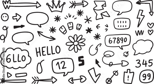 Hand Drawn Doodle Vector Illustration with Speech Bubbles and Arrows Art