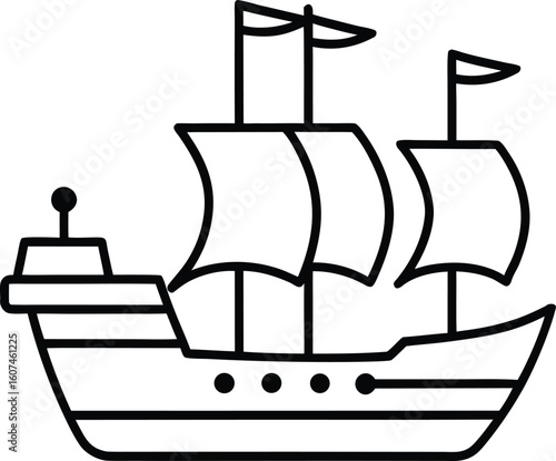 mayflower ship icon line art vector illustration on transparent background
