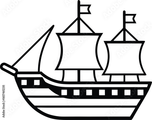 mayflower ship icon line art vector illustration on transparent background