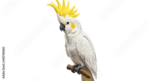 A cockatoo with raised crest, vector tropical bird, white background