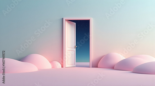 Open Door with Pink Spheres
