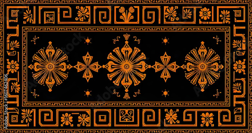 Ancient Greek Floral Seamless Pattern – Ornate Geometric Background Vector on Black for Classical Design