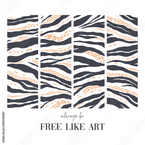 Zebra inspired pattern with inspirational quotes Free Like Art graphic textile art for t-shirt print